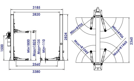 Подъемник автомобильный гидравлический двухстоечный TS-4MR (ручка съем)
