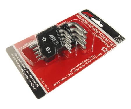 Набор ключей TORX ТS10-ТS50 пятилучевых Г-образных с отверстием 9 предметов JTC-5355