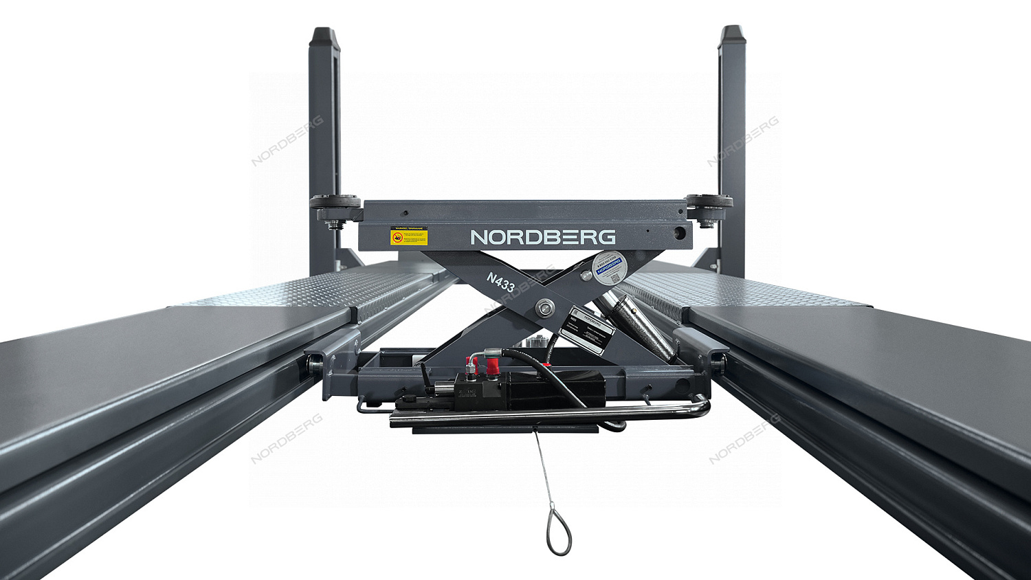 Подъемник четырехстоечный 5 т, c ручной траверсой 3 т N433, для сход-развала, механическое снятие 4450_MG(M)