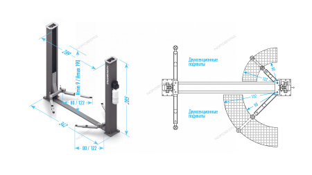 Подъемник 2х стоечный 4т со снятием стопоров с одной колонны N4120BM-4B