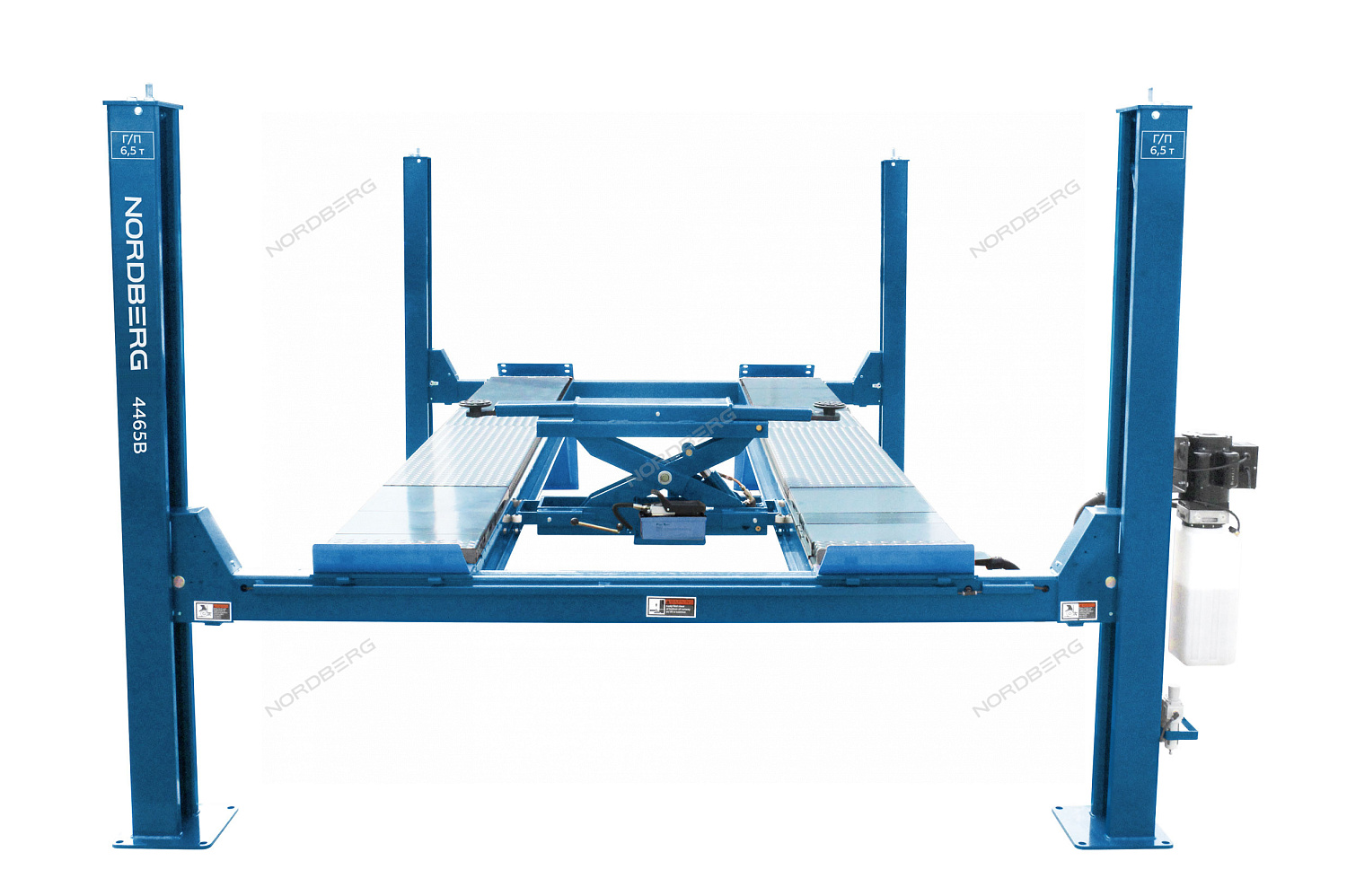 Подъемник 4-стоечный 6,5 т, c пневмогидравлической с траверсой N433BA, для сход-развала, 380 В, синий 4465B