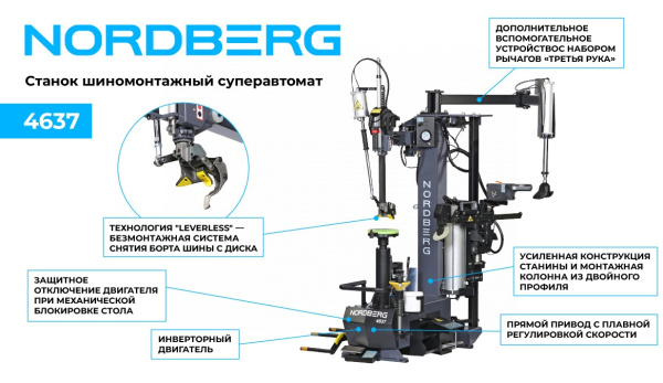 Станок шиномонтажный суперавтомат, до 30" с автоматической монтажной головкой, серый 4637