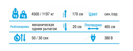 Подъемник четырехстоечный 4.5 т, без траверсы, 380 В, 4445J_M (B/G)