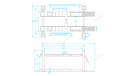 Подъемник четырехстоечный 5.5 т, с пневмогидравлической траверсой 2.7 т, для сход-развала, 380 В, синий 4455JAB