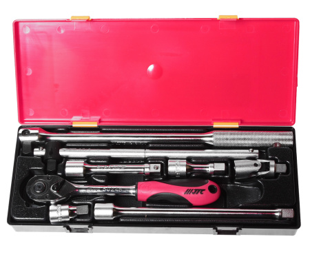 Набор инструментов 8 предметов слесарно-монтажный 1/2" (ключ трещот.,ворот.,удлинит.) в кейсе JTC-K4082